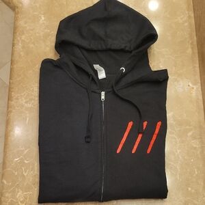 Men's Black Zip-Up Hoodie with Red Accents,  XL